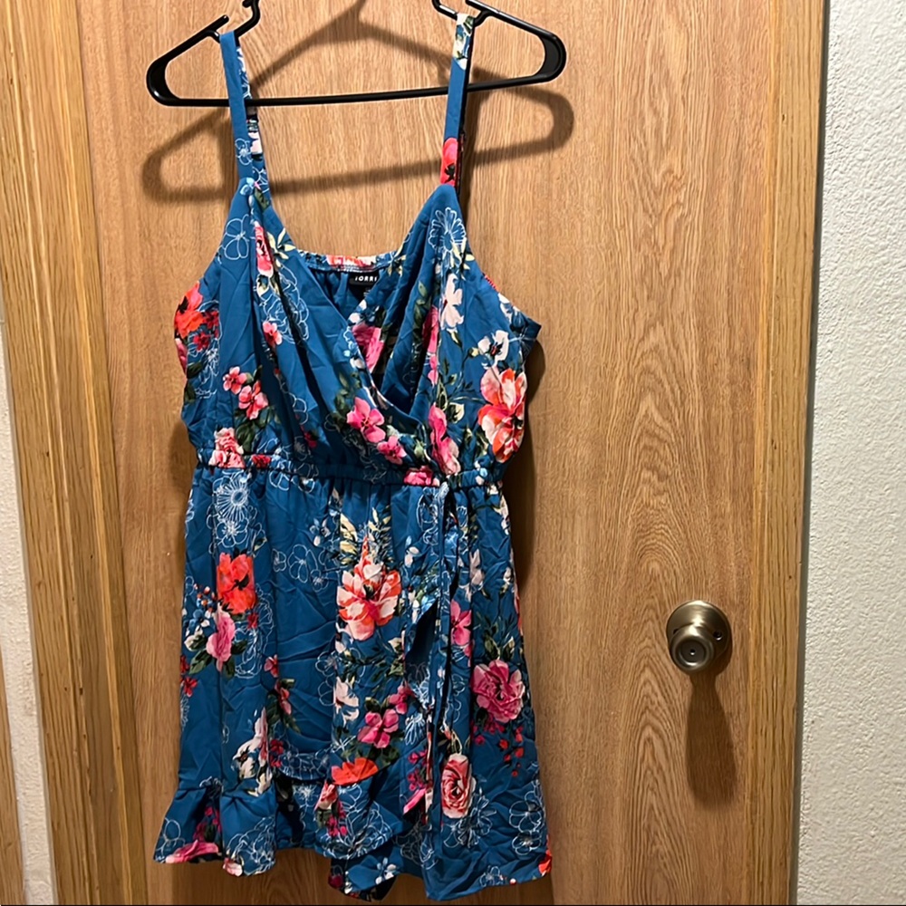Torrid Blue Floral Wrap Jumpsuit